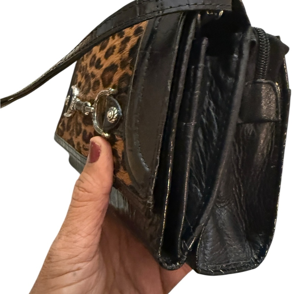 Vintage Brighton Animal Print Black Leather Tote Crossbody - Picture 2 of 16